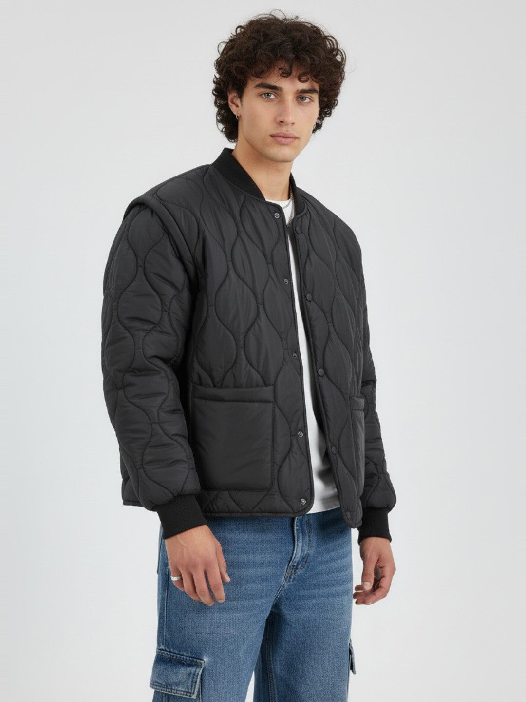 glitchez Stand Collar Quilted Jacket