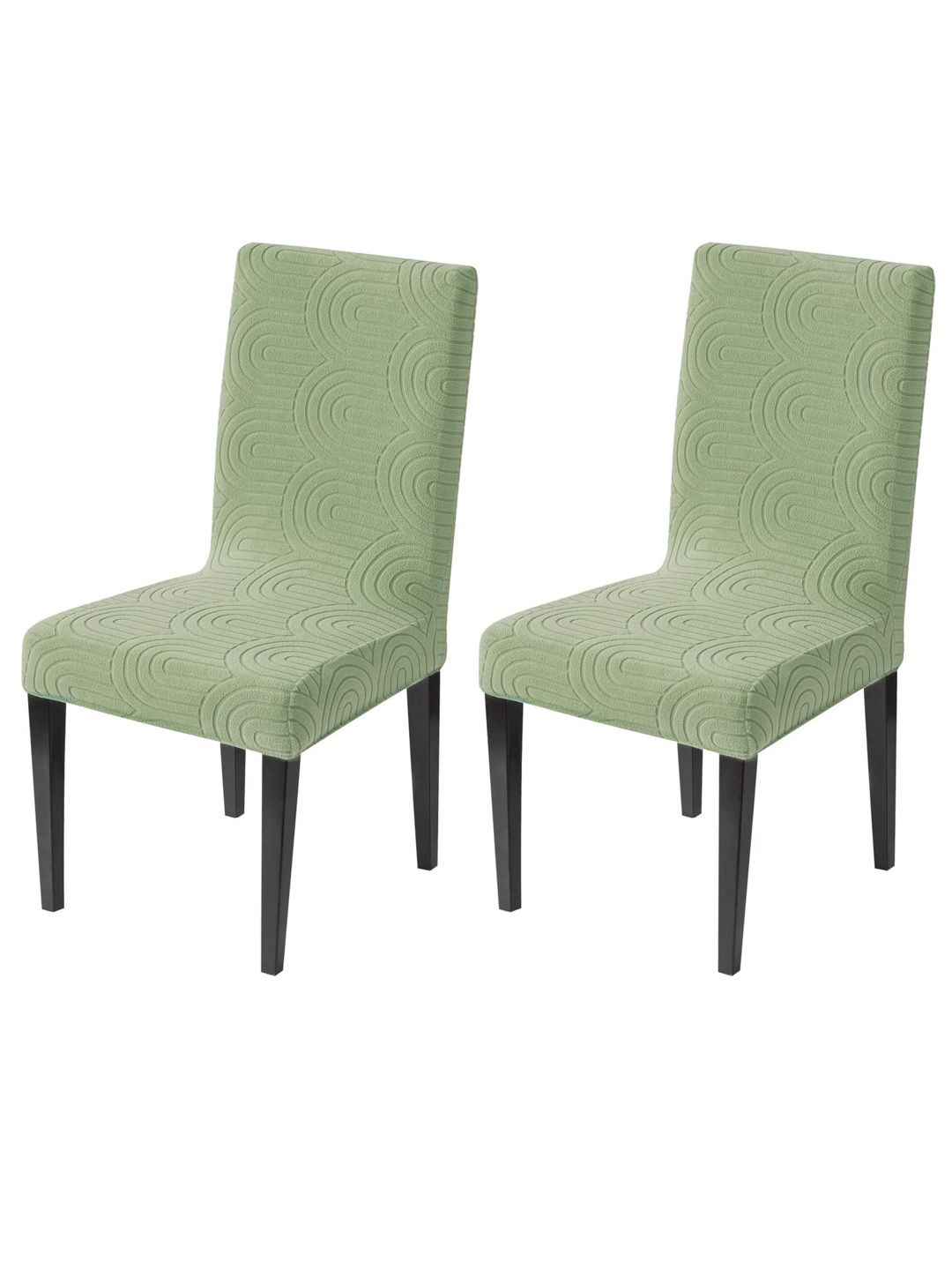 HOUSE OF QUIRK Set Of 2 Green Self Designed Jacquard Washable & Removable Chair Cover