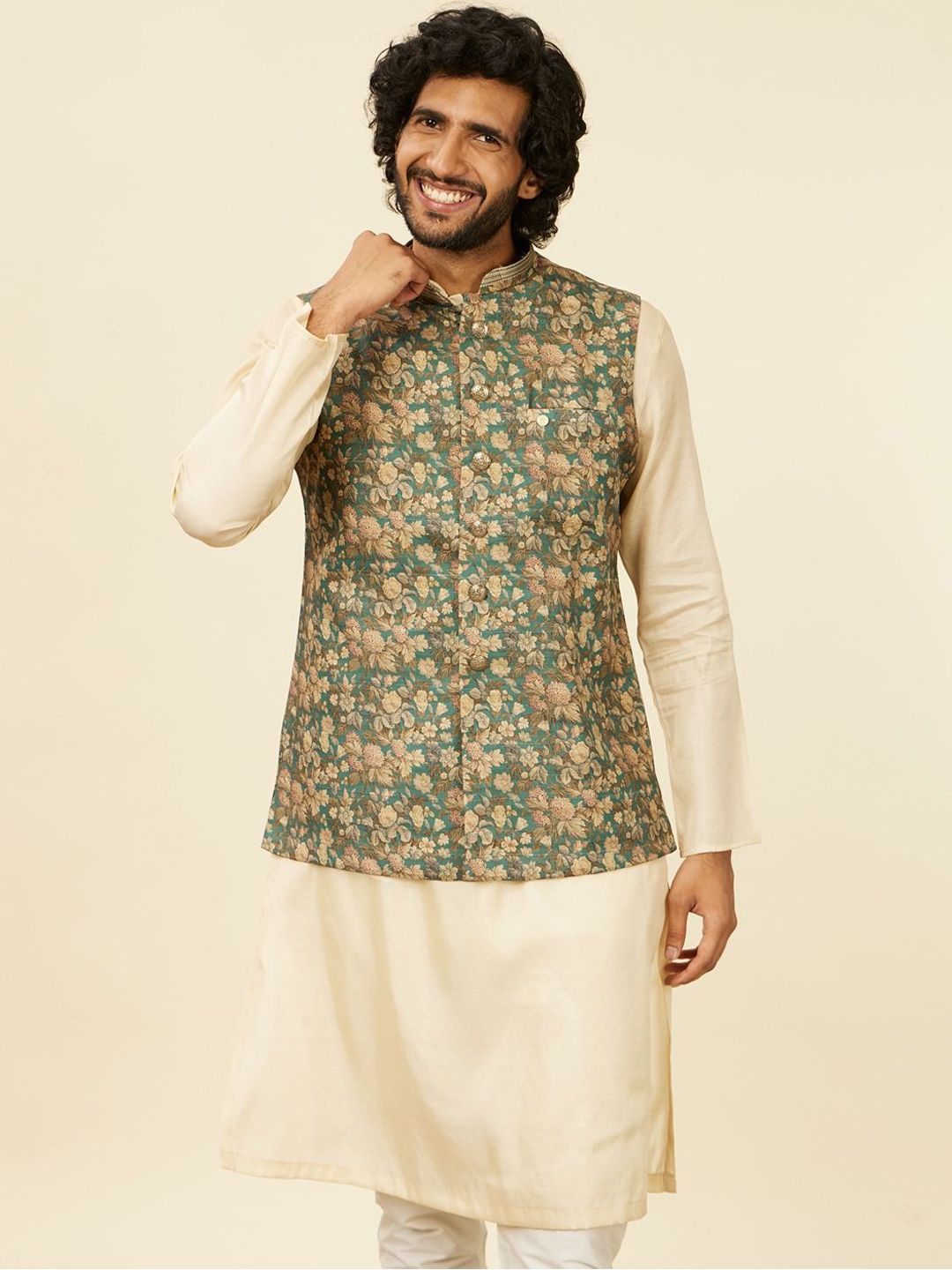 Manyavar Printed Woven Nehru Jacket