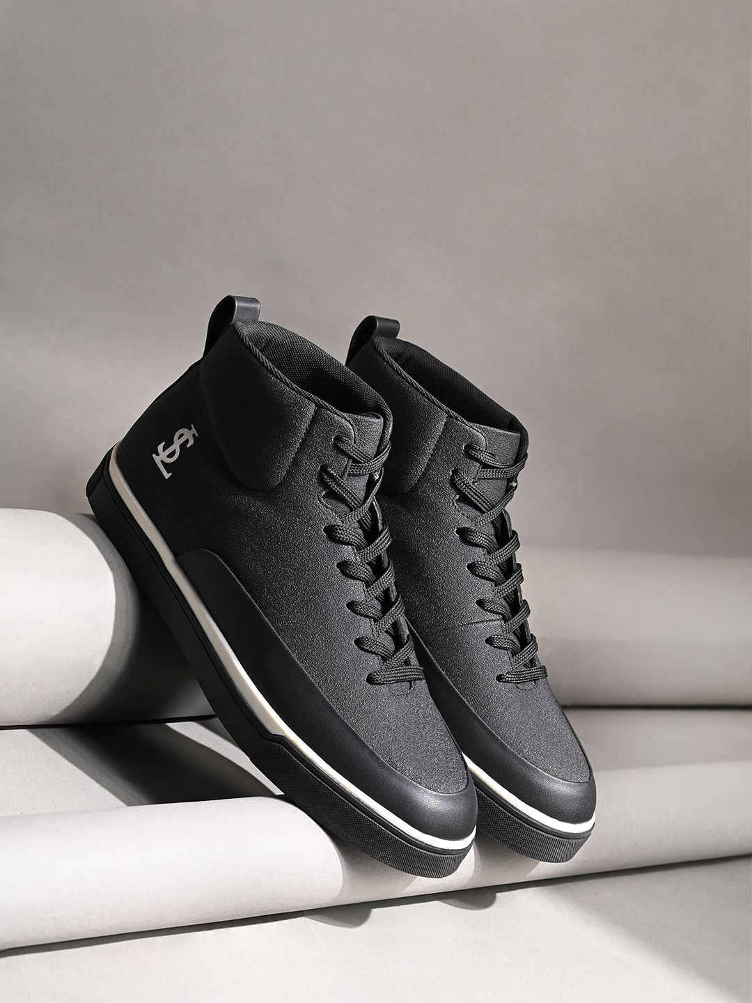 LOUIS STITCH Men Midnight Black Casual Lightweight Comfortable Lace-Up Sneaker