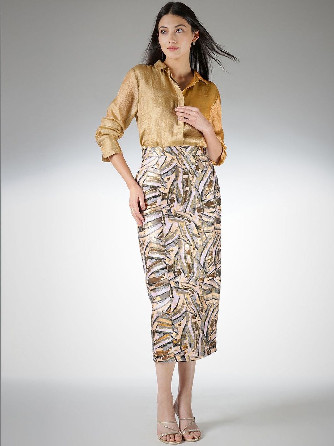 Buy FABLE STREET Geometric Printed Brocade Pencil Midi Skirt