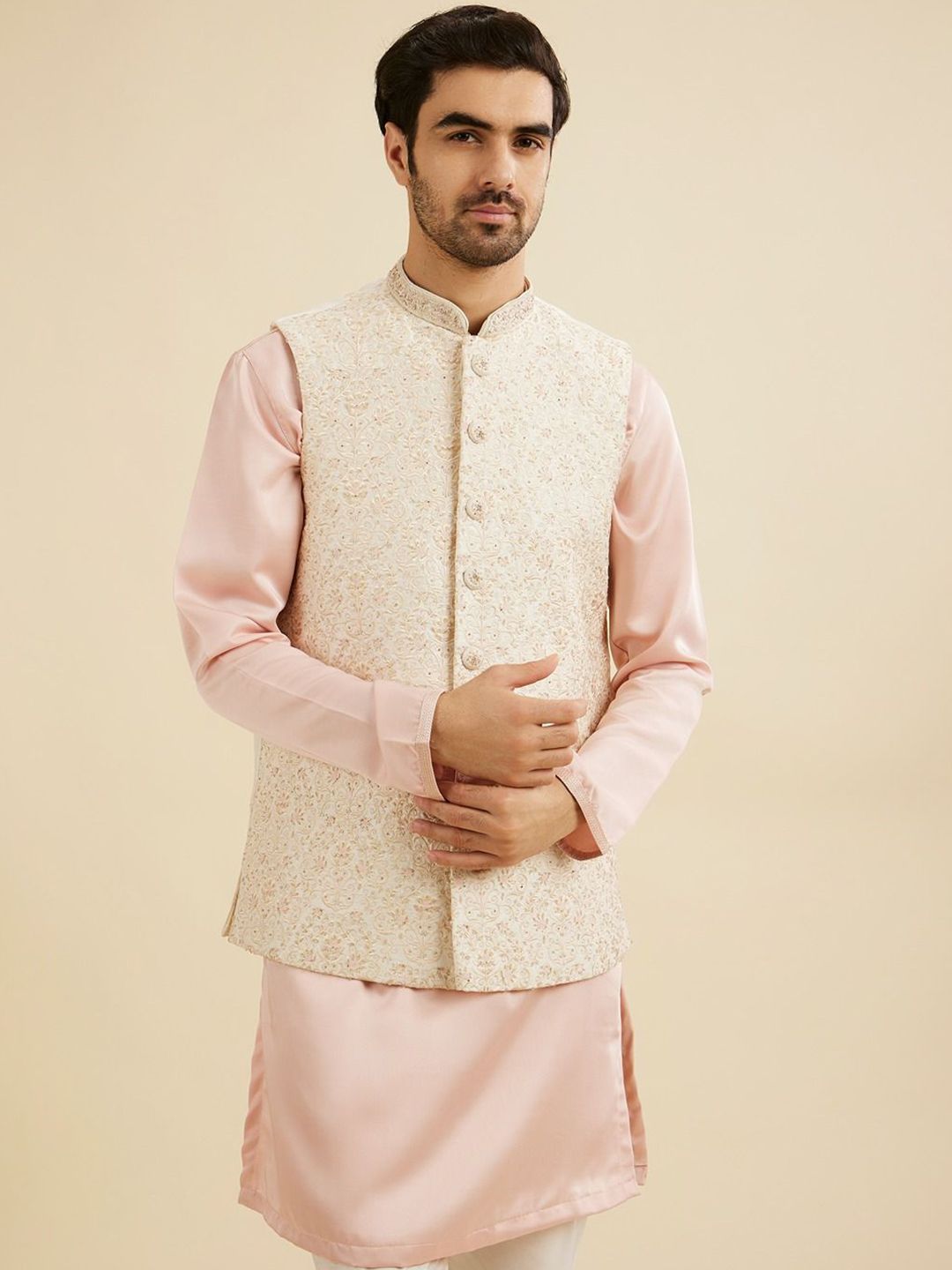 Manyavar Embroidered Woven Nehru Jacket