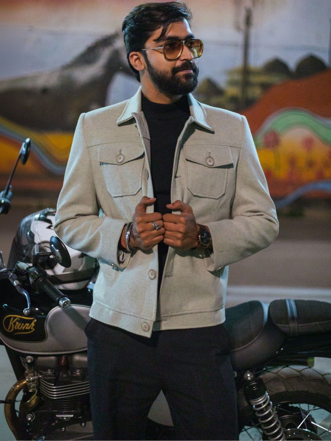 JAVINISHKA Men Woollen Bomber Jacket