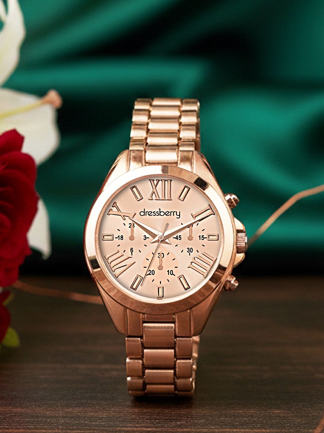 DressBerry Women Patterned Dial & Bracelet Style Straps Analogue Watch HOBDB-001R-RG