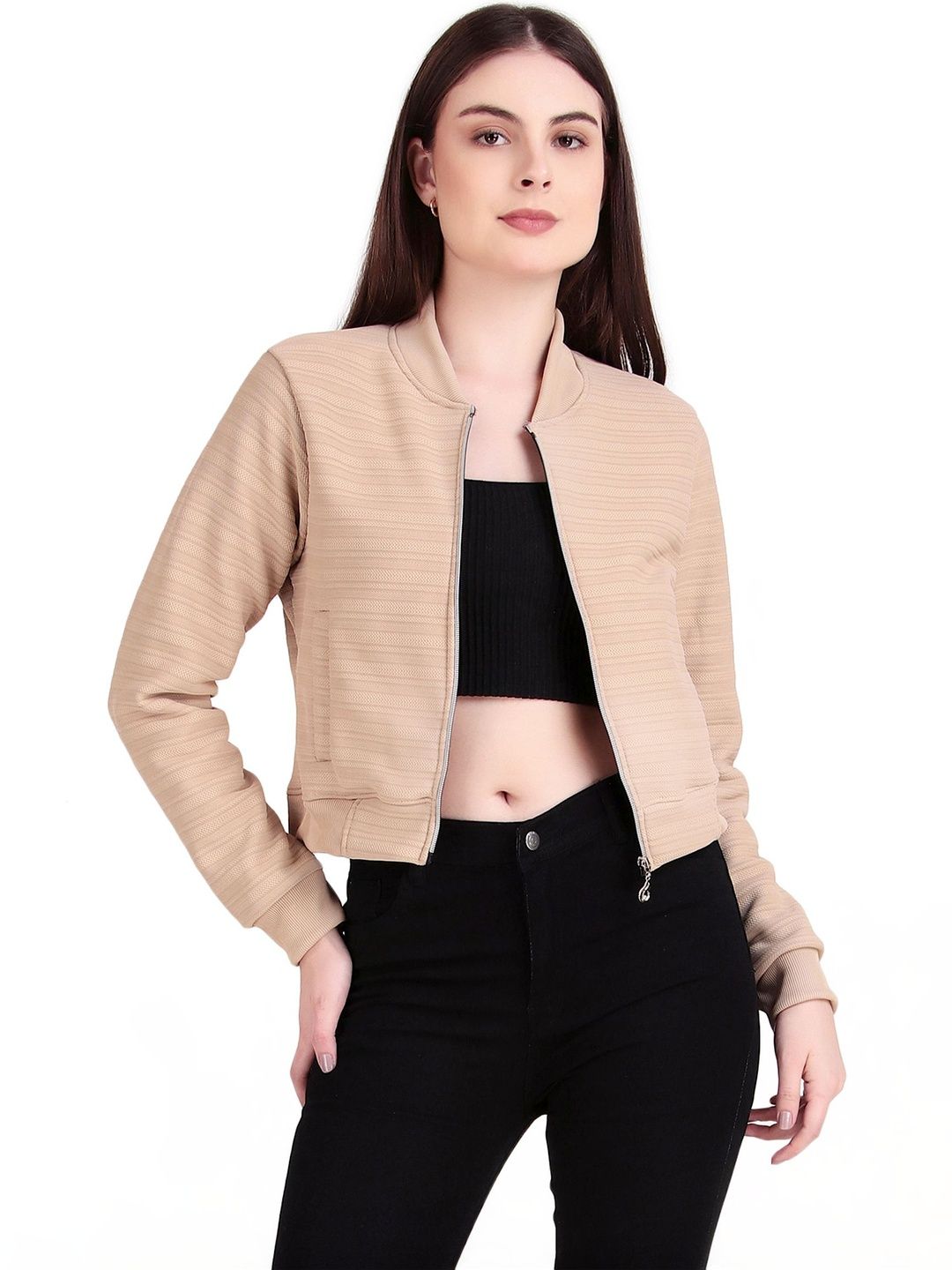 Brazo Women Fleece Crop Bomber Jacket