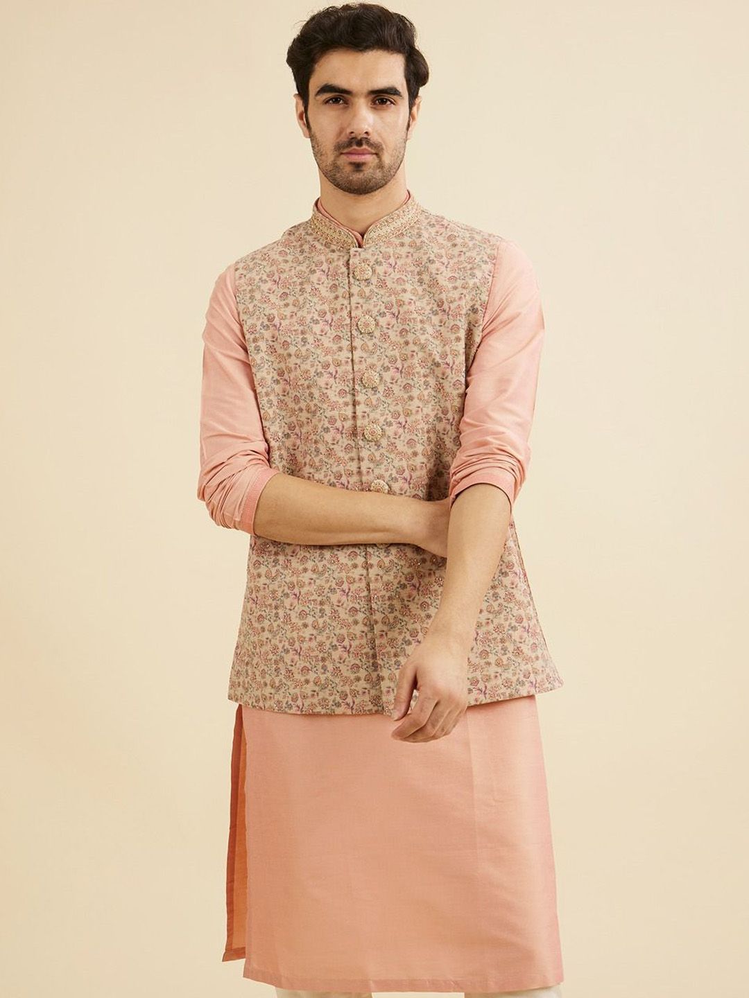 Manyavar Embroidered Woven Nehru Jacket