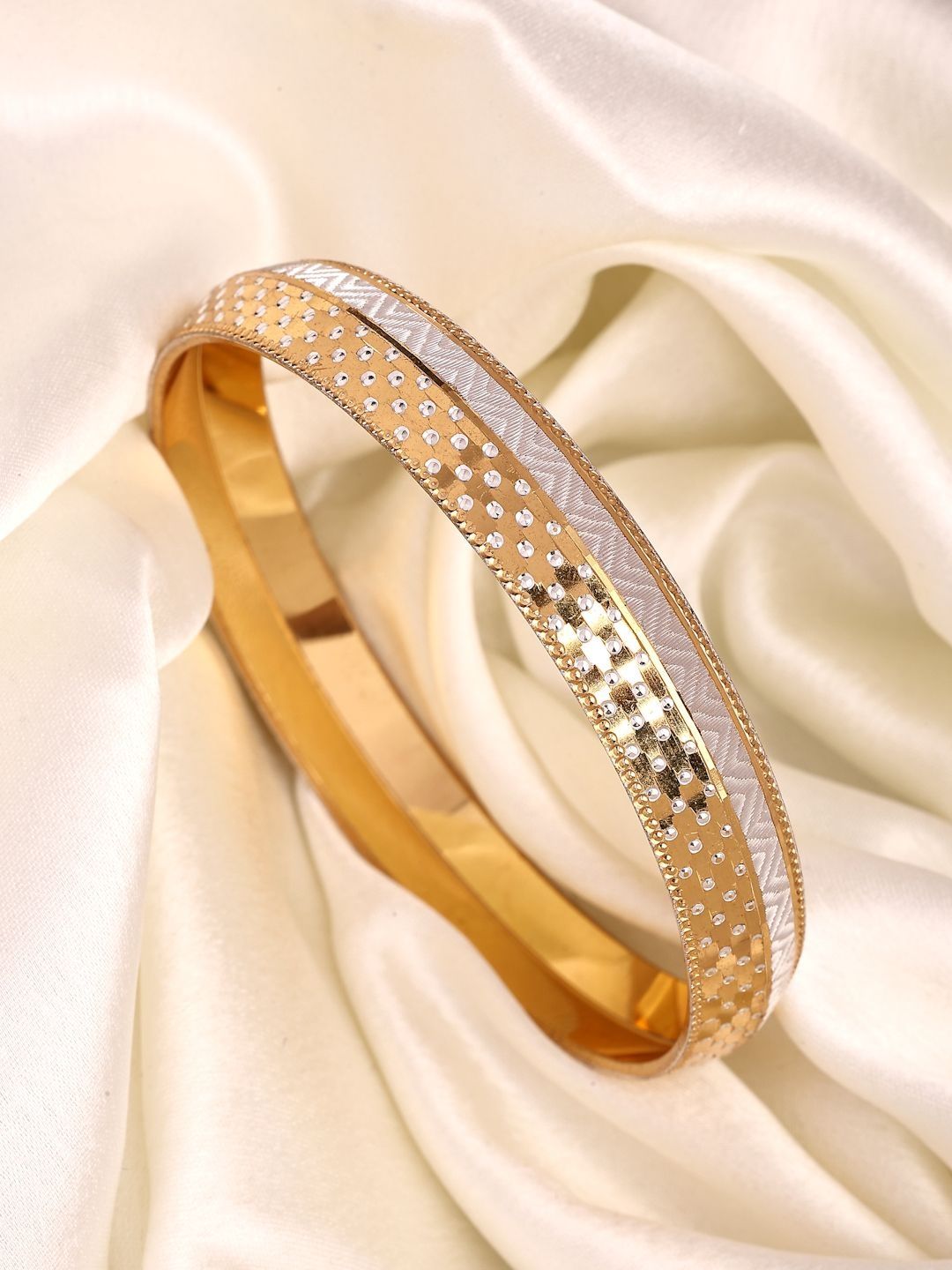 ZENEME Gold Plated Dual Toned Engraved Texture Kada Bracelet