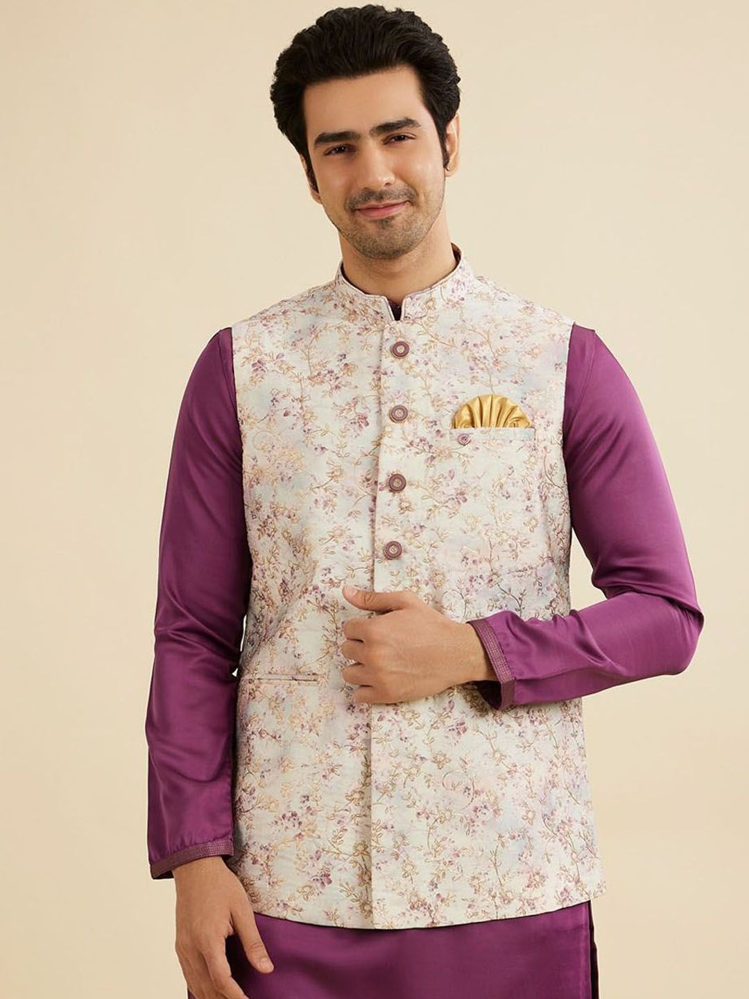 Manyavar Men Embroidered Woven Nehru Jacket