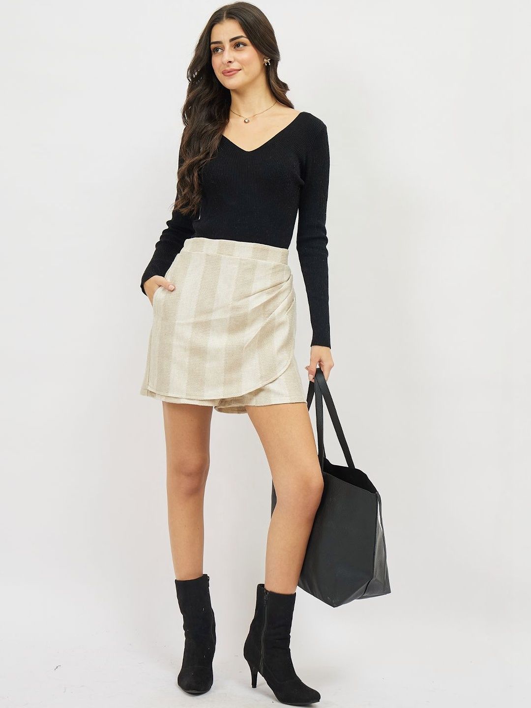 Athena Striped Mini Skorts Tweed Skirt