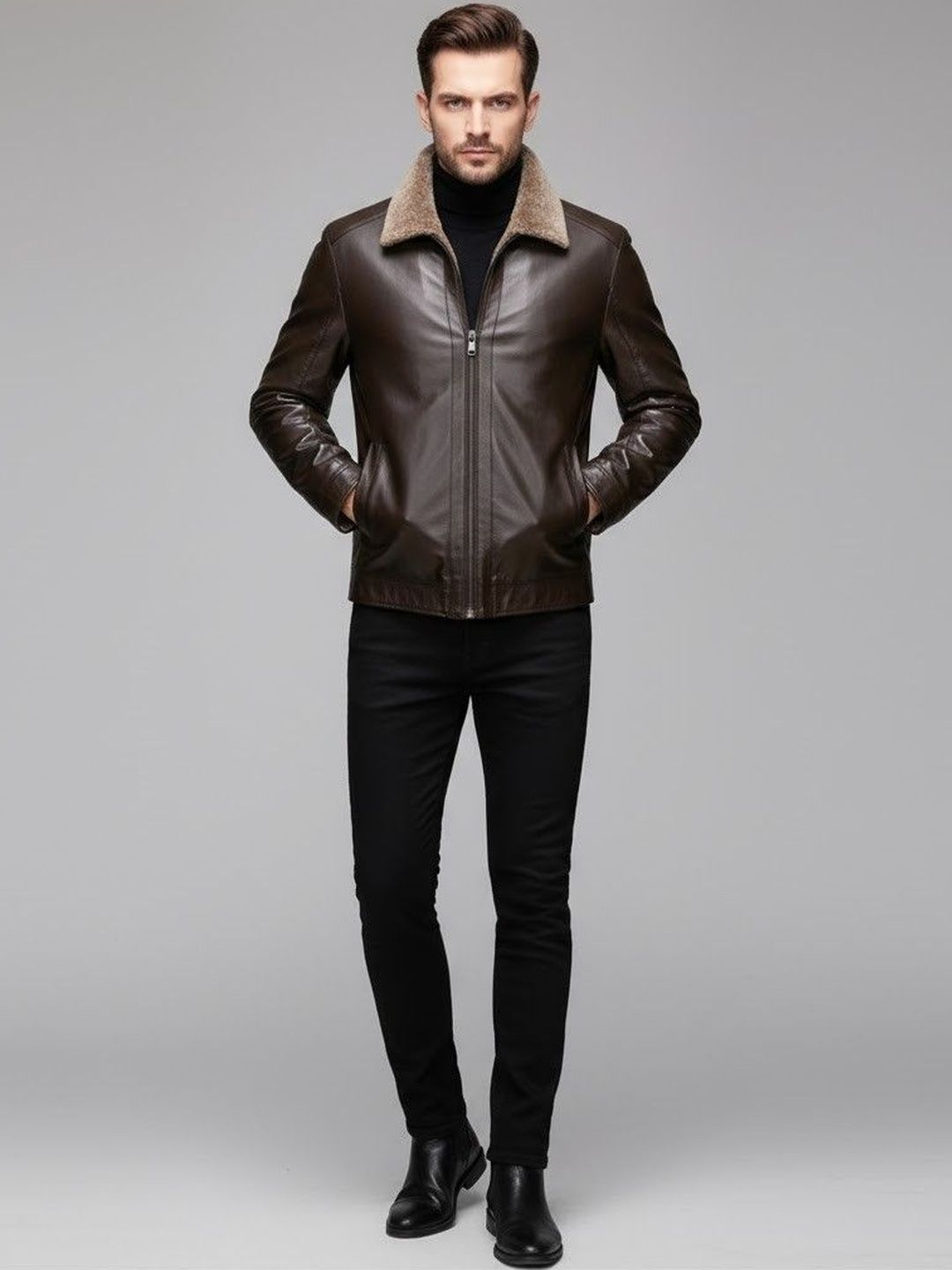 HERE&NOW Men Leather Jacket