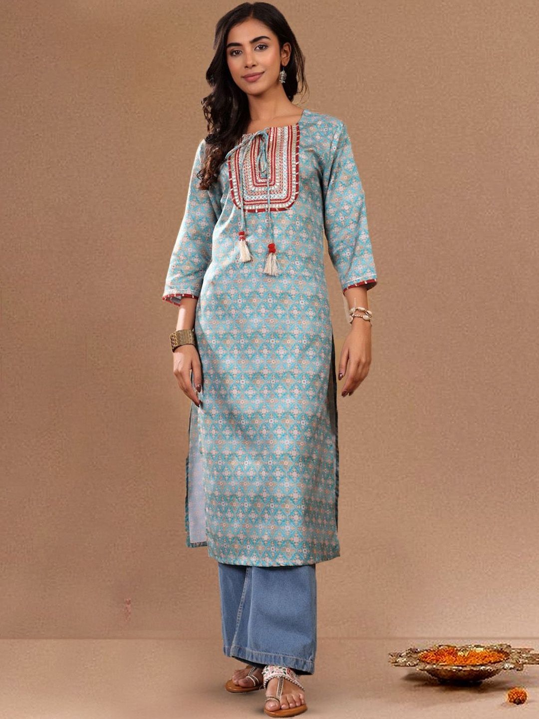 KALINI Women Ethnic Motifs Printed Gotta Patti Kurta