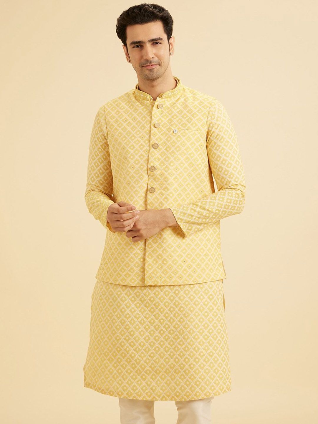 Manyavar Men Printed Nehru Jacket