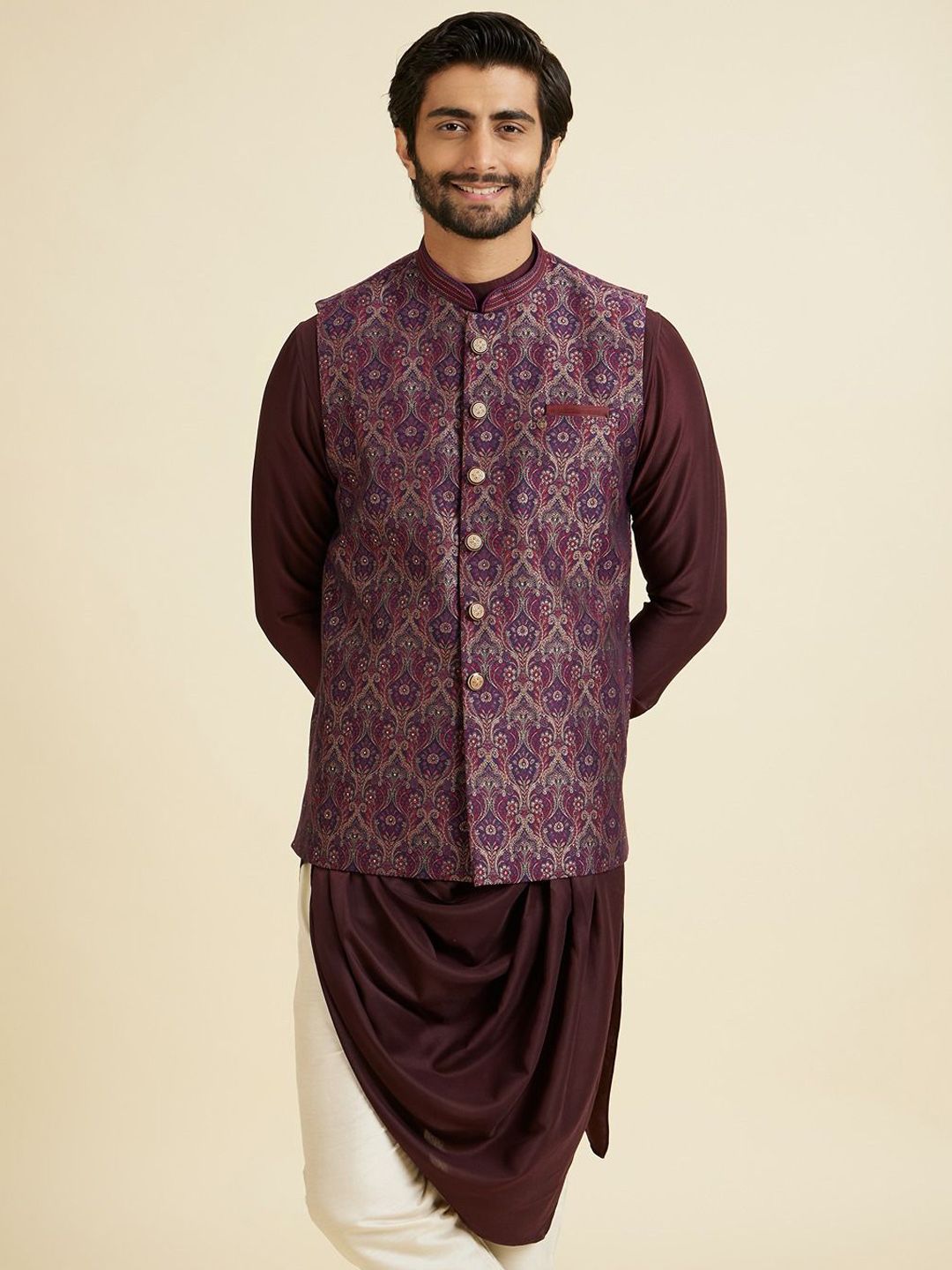 Manyavar Embroidered Mandarin Collar Nehru Jacket