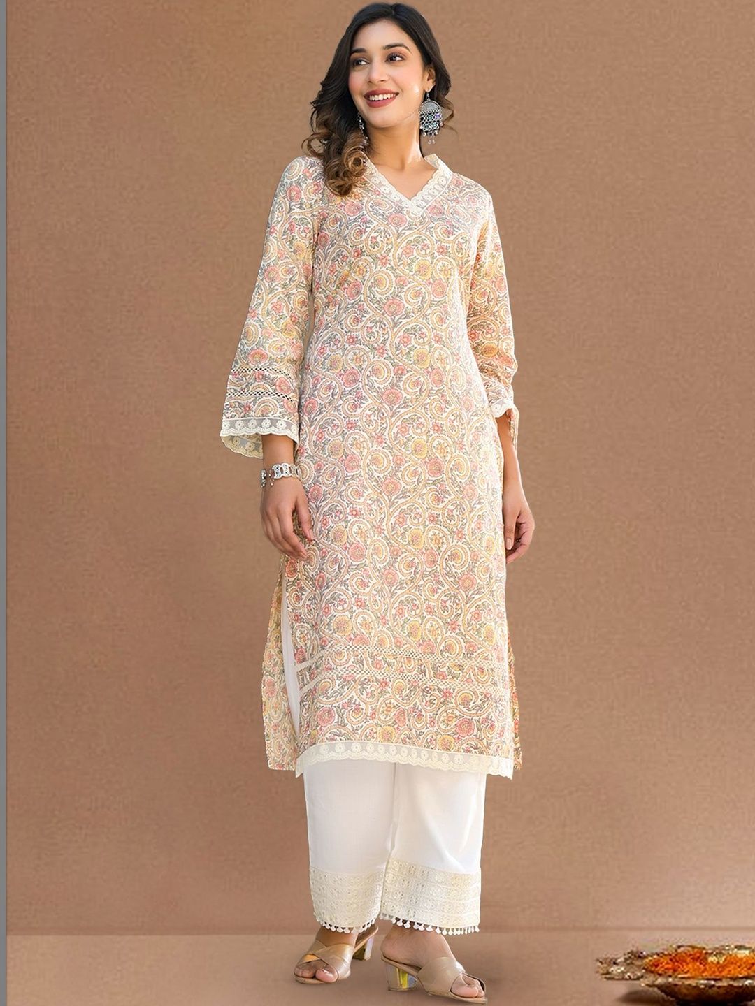 KALINI Women Floral Printed Flared Sleeves Floral Kurta