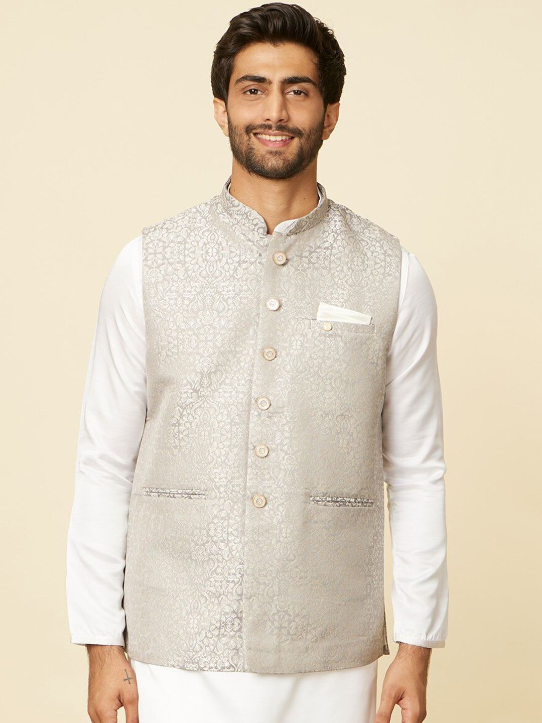 Manyavar Woven Design Brocade Nehru Jacket