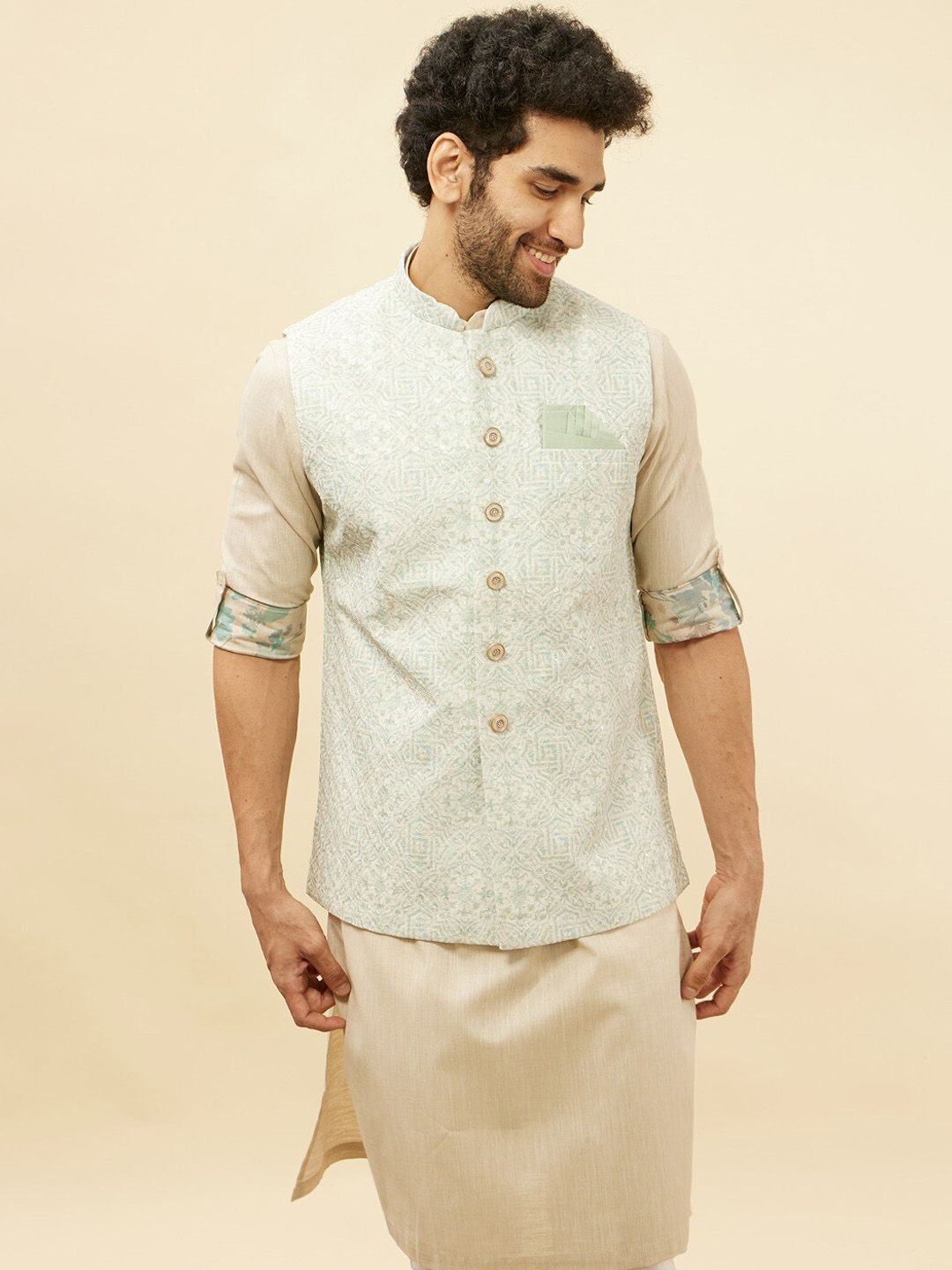 Manyavar Ethnic Motifs Printed Sequined Nehru Jackets