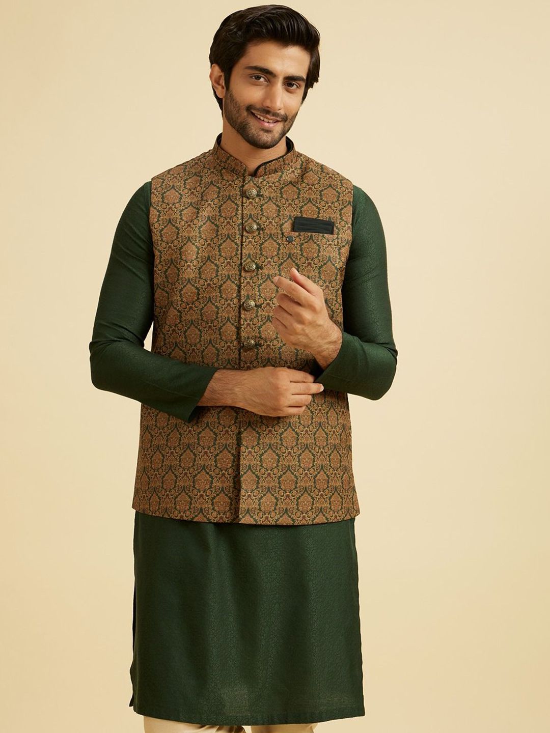 Manyavar Men Printed Woven Nehru Jacket