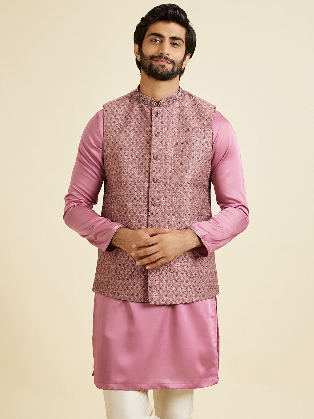 Manyavar Embroidered Mandarin Collar Nehru Jacket
