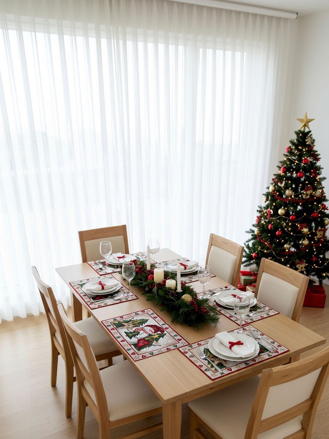 PRAKARTIK Set Of 6-Pcs Red & Beige Printed Pure Cotton Heat Resistant Table Placemats