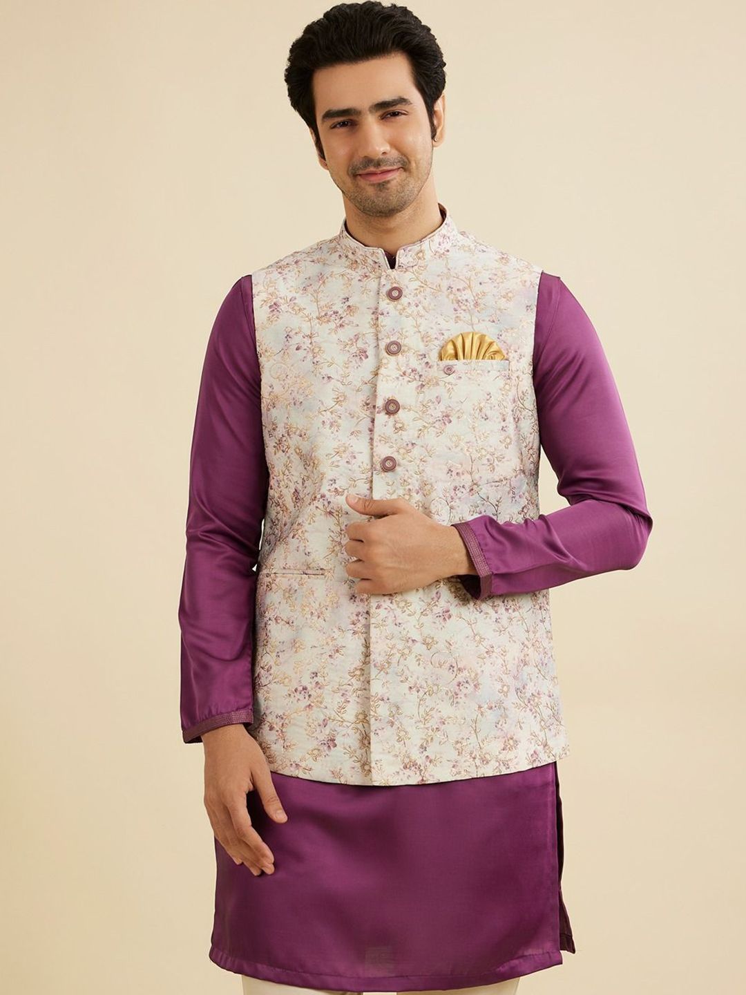 Manyavar Men Embroidered Woven Nehru Jacket