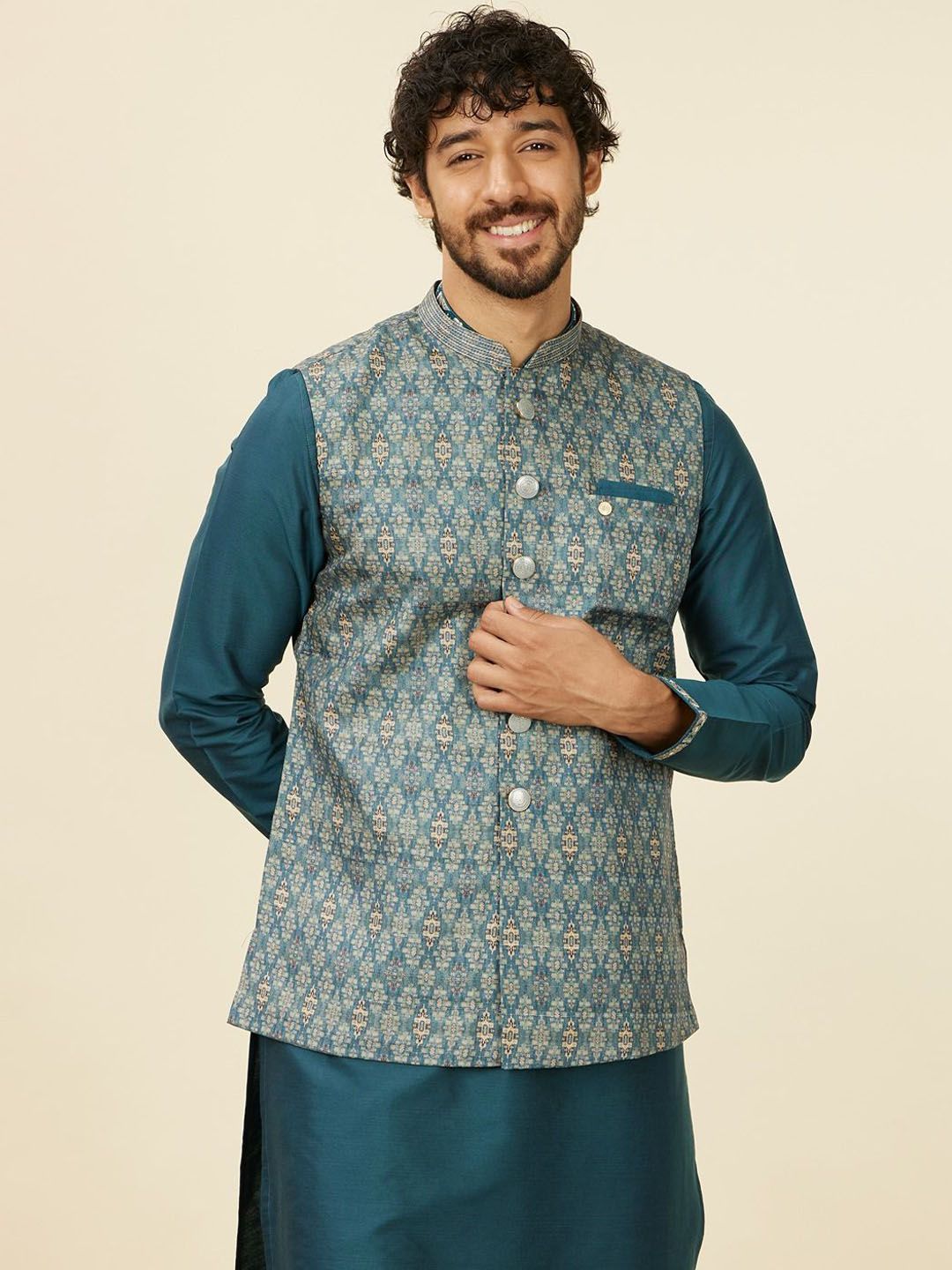 Manyavar Printed Nehru Jacket