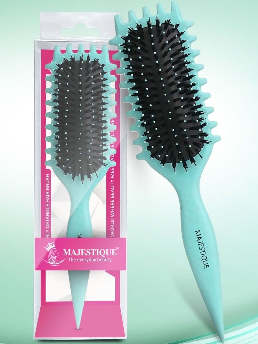 MAJESTIQUE Curly Detangler Flat Hair Brush - Green