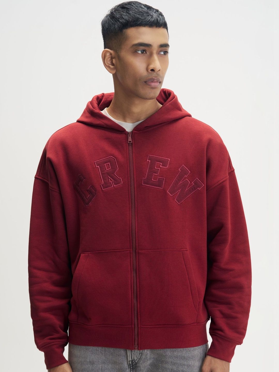Age Factory× SUPPLIER Waffle Zip Hoodie Buy XYXX Men Crew Cotton Blend Brown Solid Oversized Zipper Hoodie