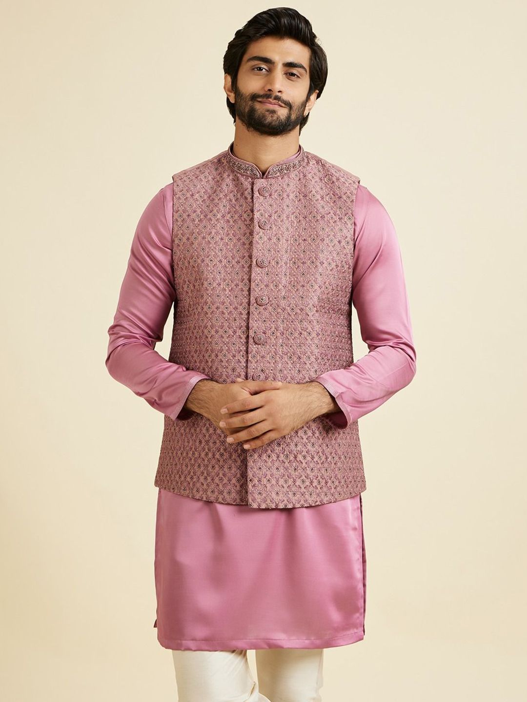 Manyavar Embroidered Mandarin Collar Nehru Jacket