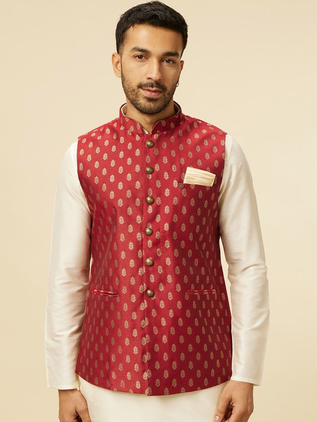 Manyavar Foil Printed Woven Nehru Jacket