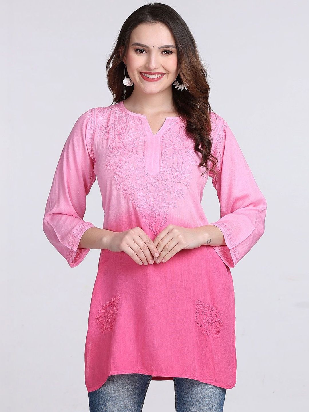 KHAKA Women Ombre Embroidered Regular Thread Work Kurta with Trousers