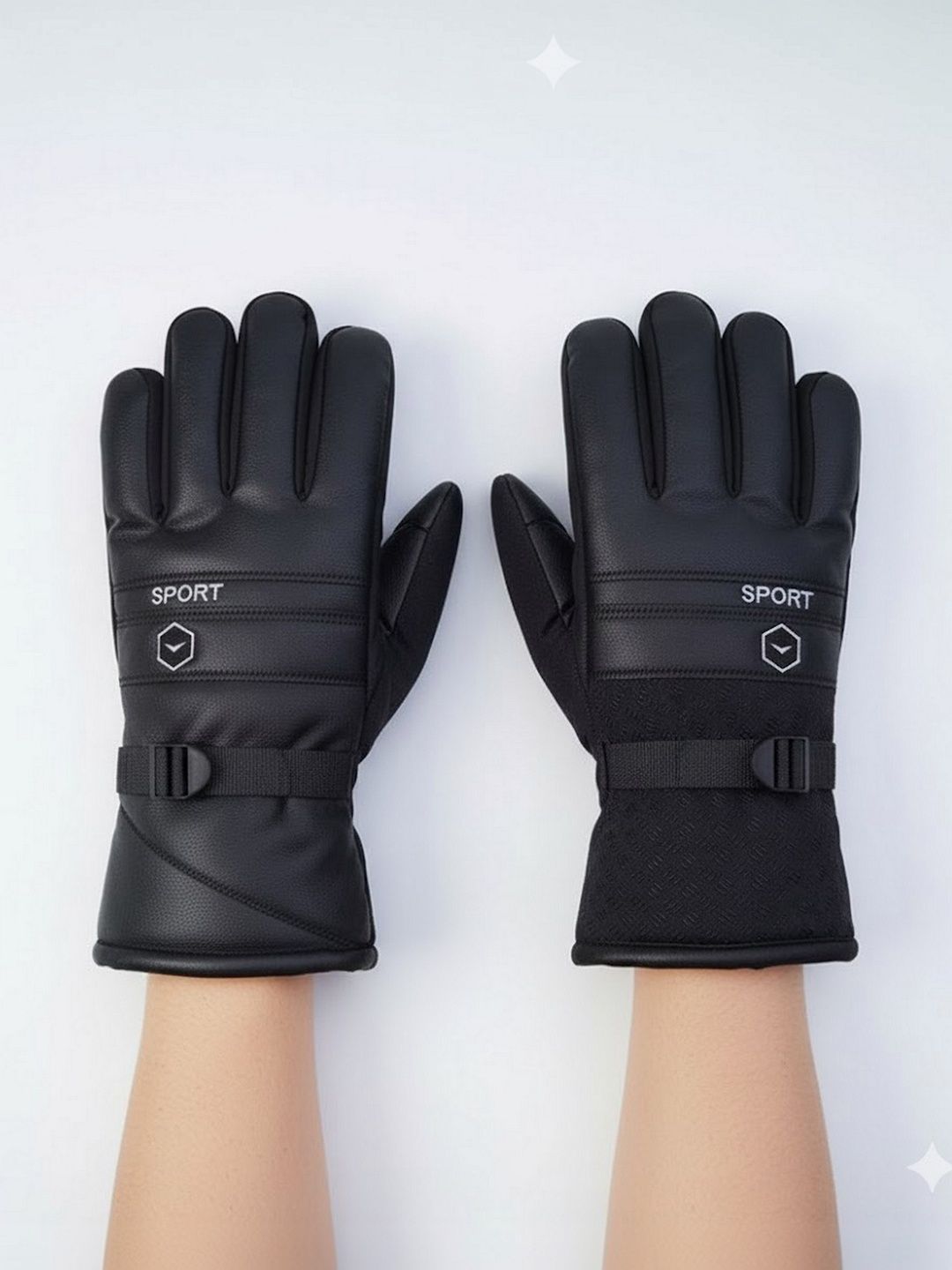 Infispace Unisex Leather Warm Waterproof Gloves with Secure Fit Strap