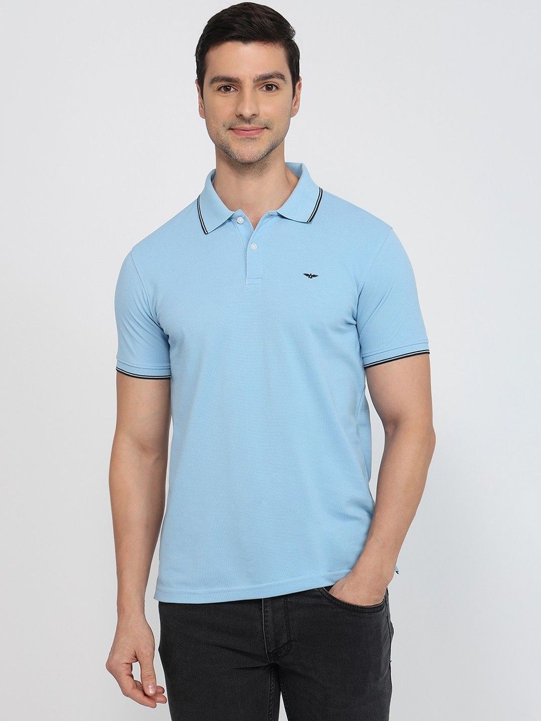 ColorPlus Men Brand Logo Polo Collar Pockets Slim Fit T-shirt