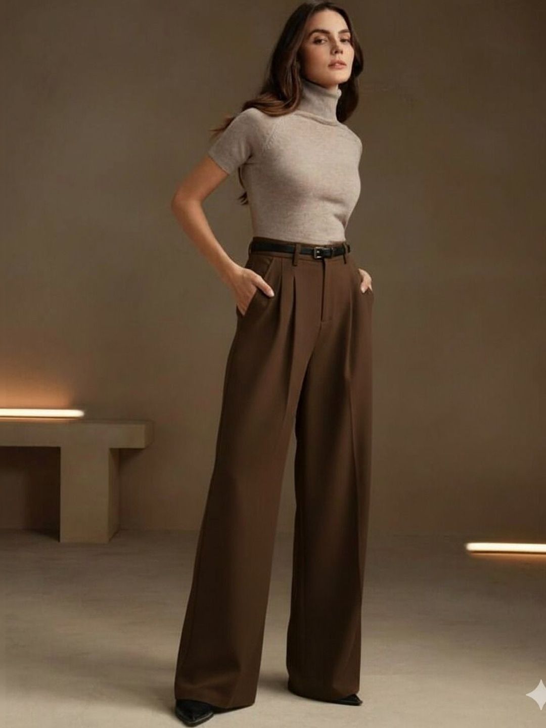 BROADSTAR Women Smart Loose Fit High-Rise Easy Wash Pleated Trousers