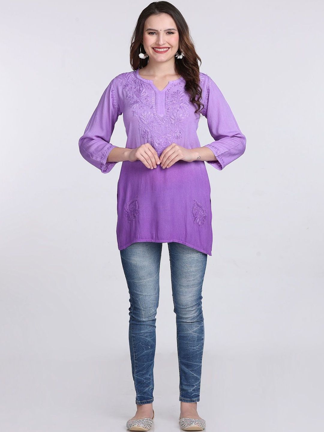 KHAKA Women Ethnic Motifs Embroidered Regular Thread Work Kurti with Trousers