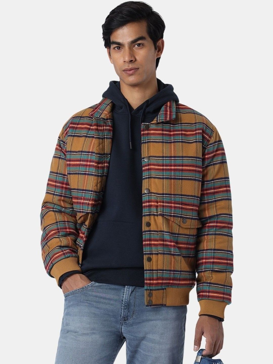 Pepe Jeans Men Checked Bomber Jacket