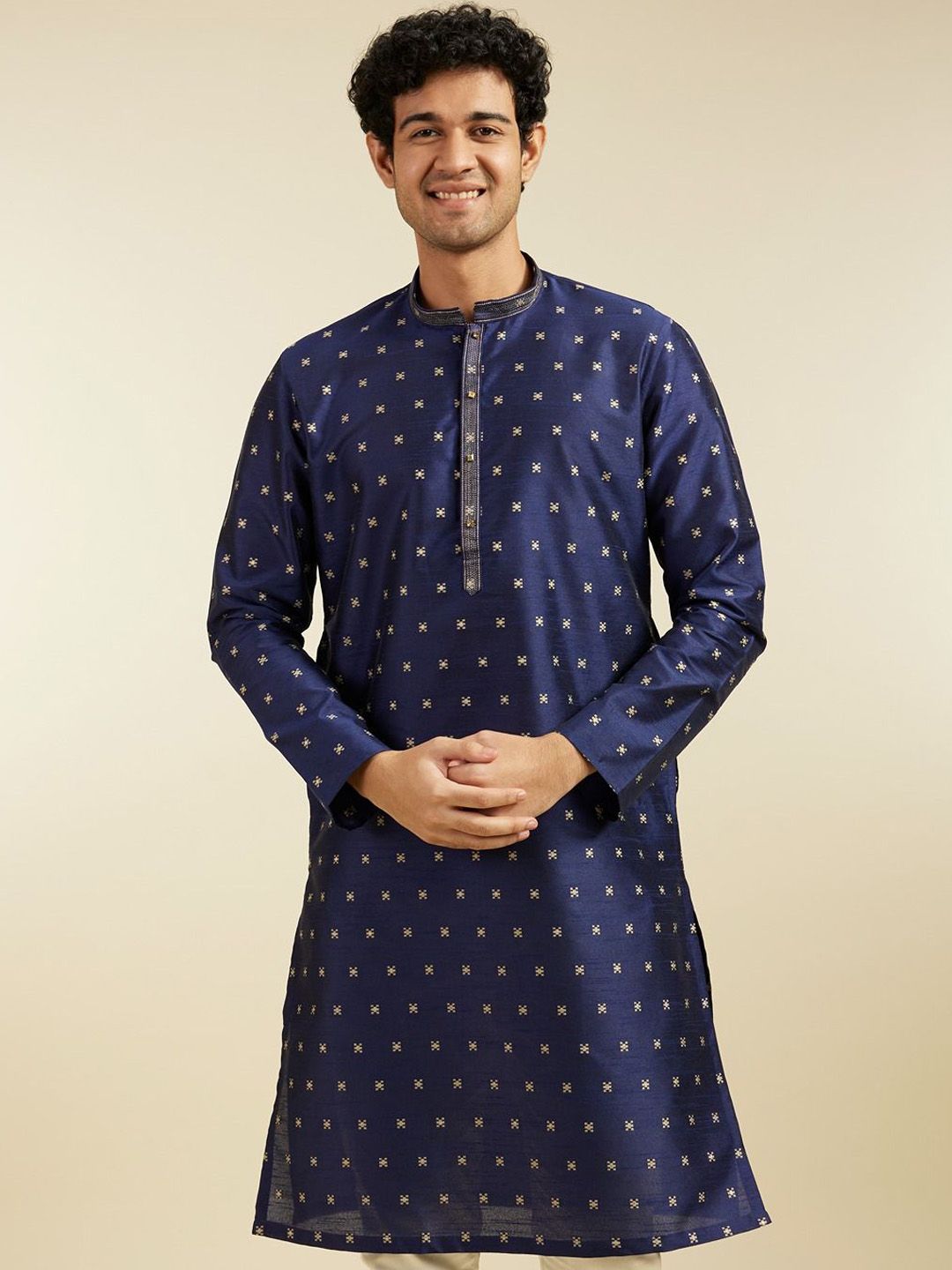 Diwas by Manyavar Geometric Woven Design Straight Kurta