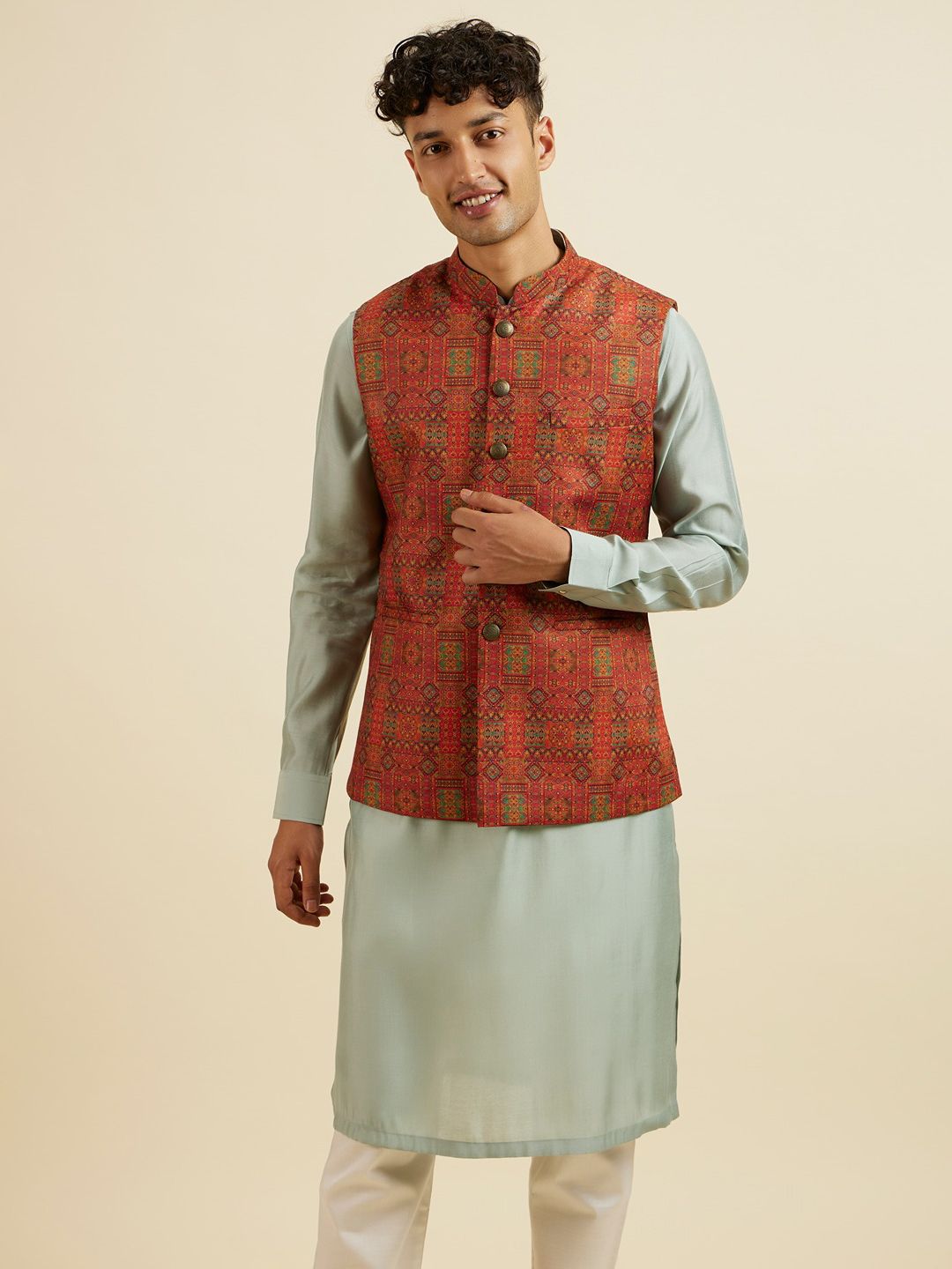 Manyavar Men Printed Woven Nehru Jacket