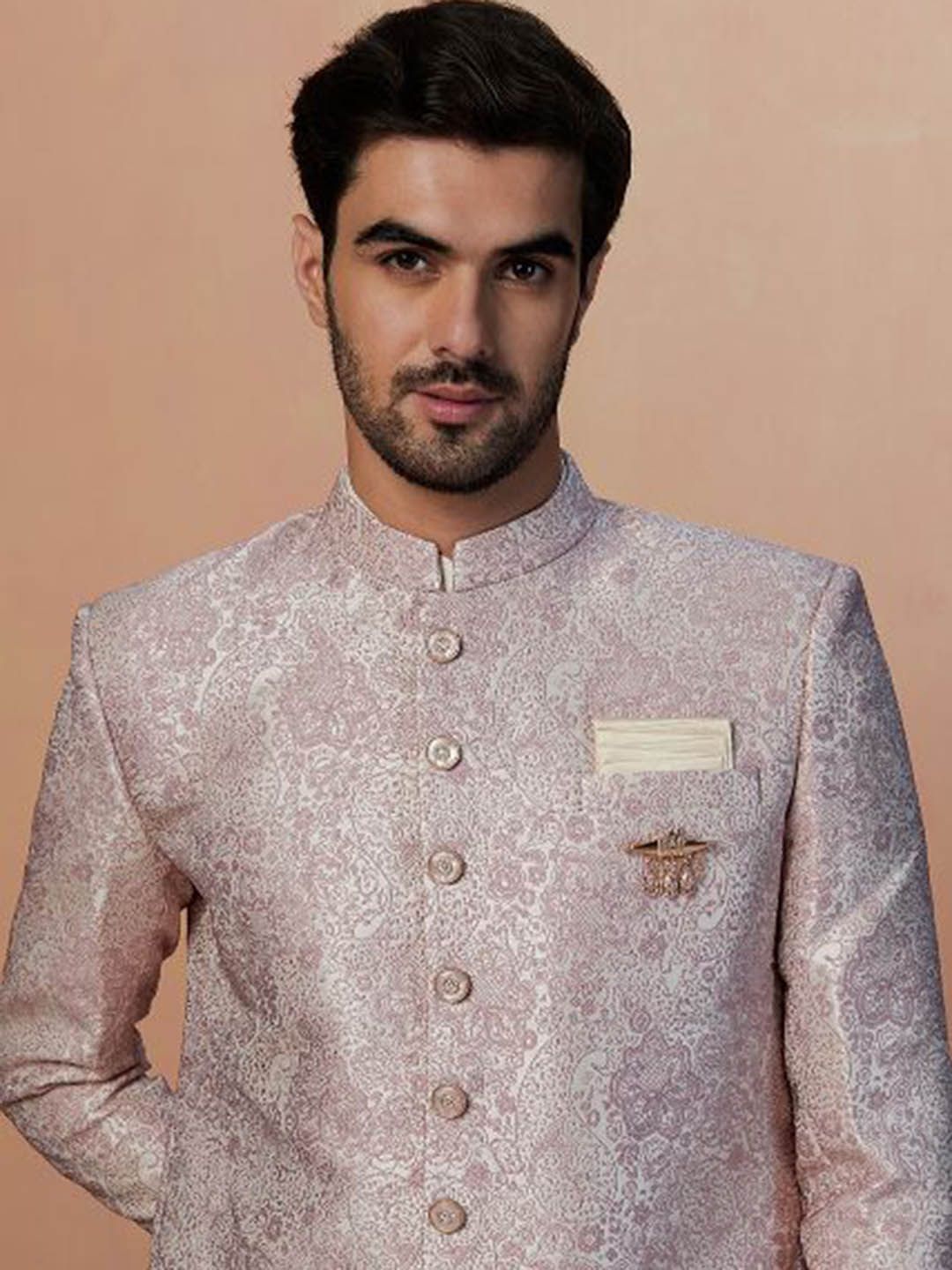 Manyavar Woven Design Straight Brocade Traditional Indo Western Sherwani Set