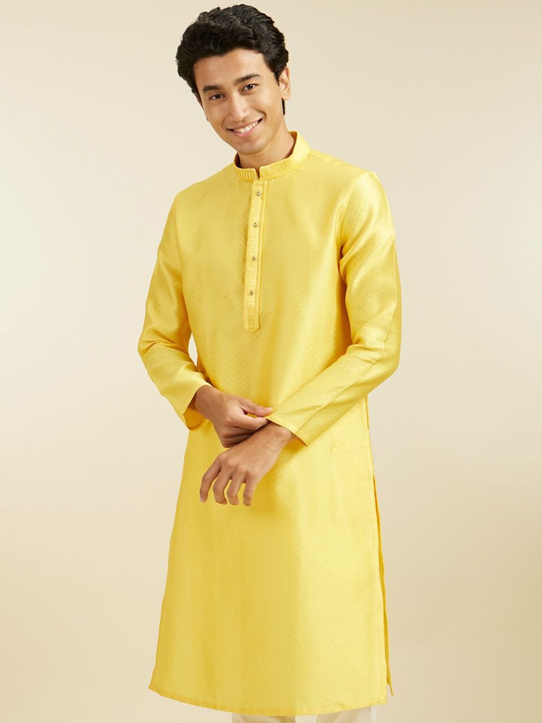 Diwas by Manyavar Geometric Woven Design Straight Kurta