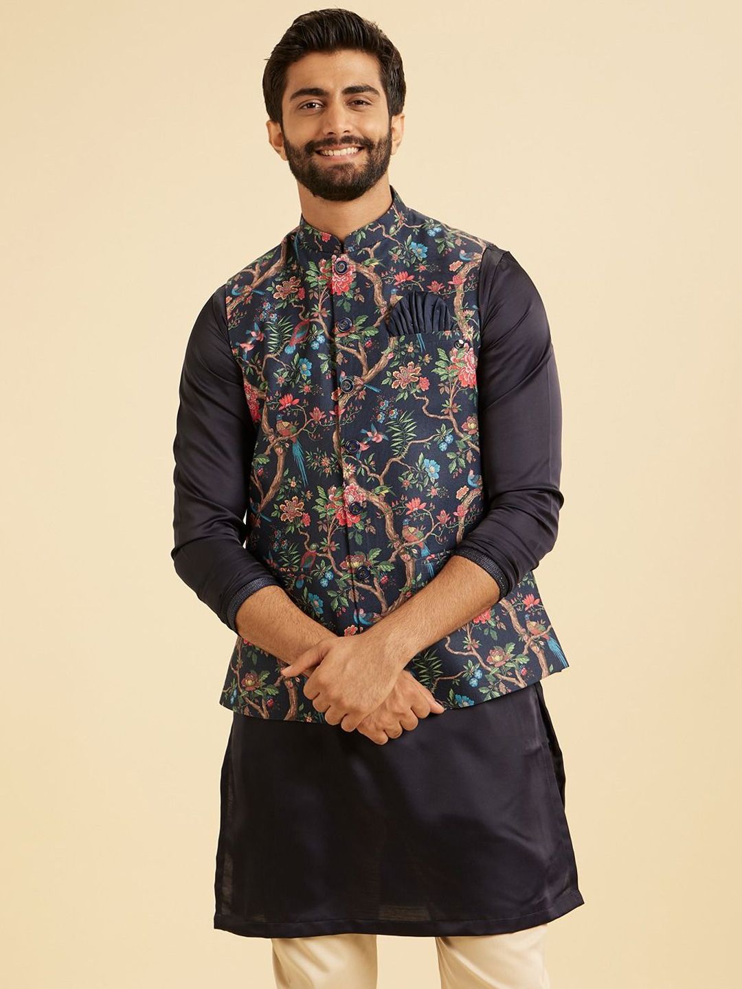 Manyavar Men Floral Printed Nehru Jacket