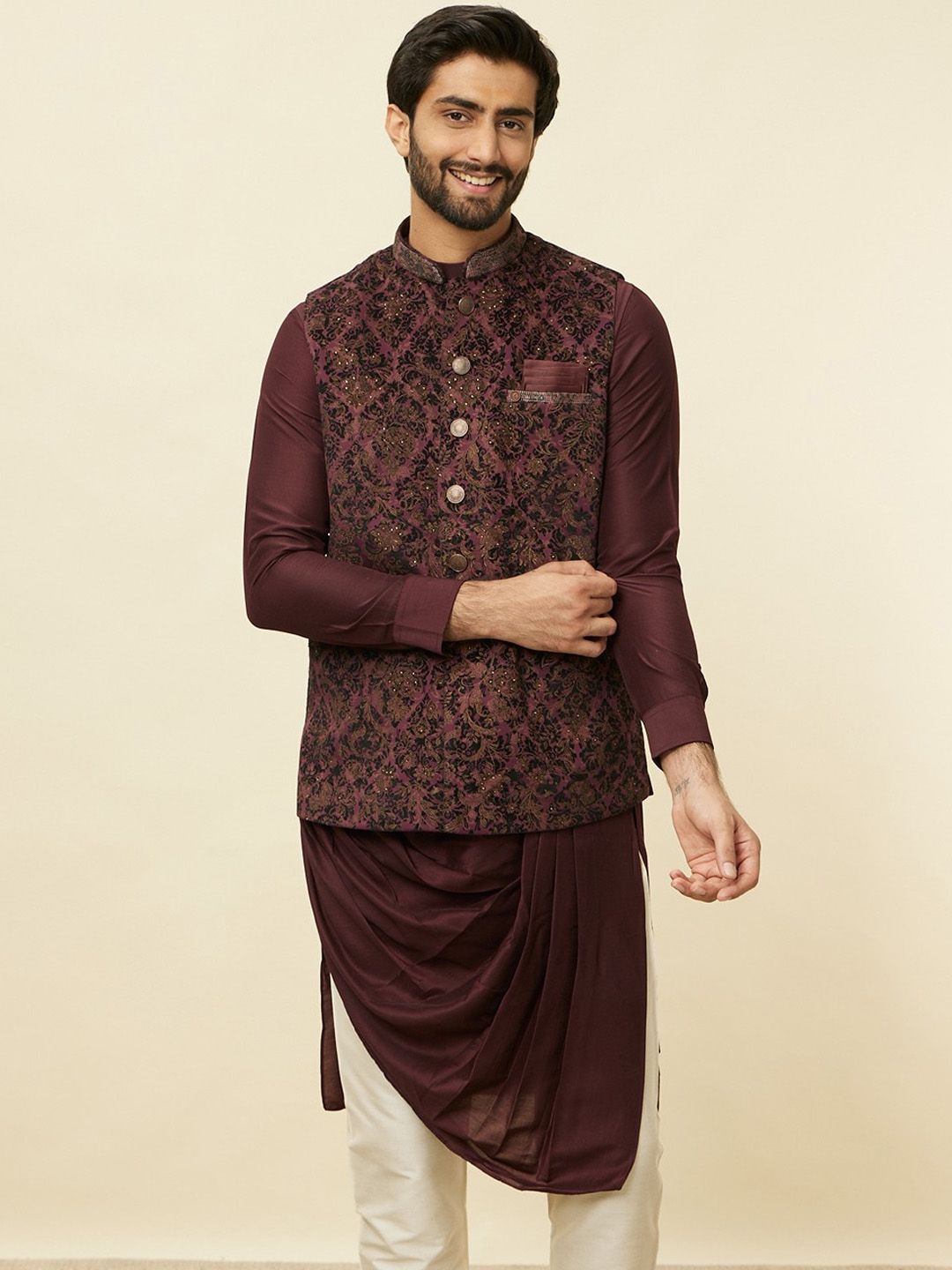 Manyavar Self Design Woven Nehru Jacket