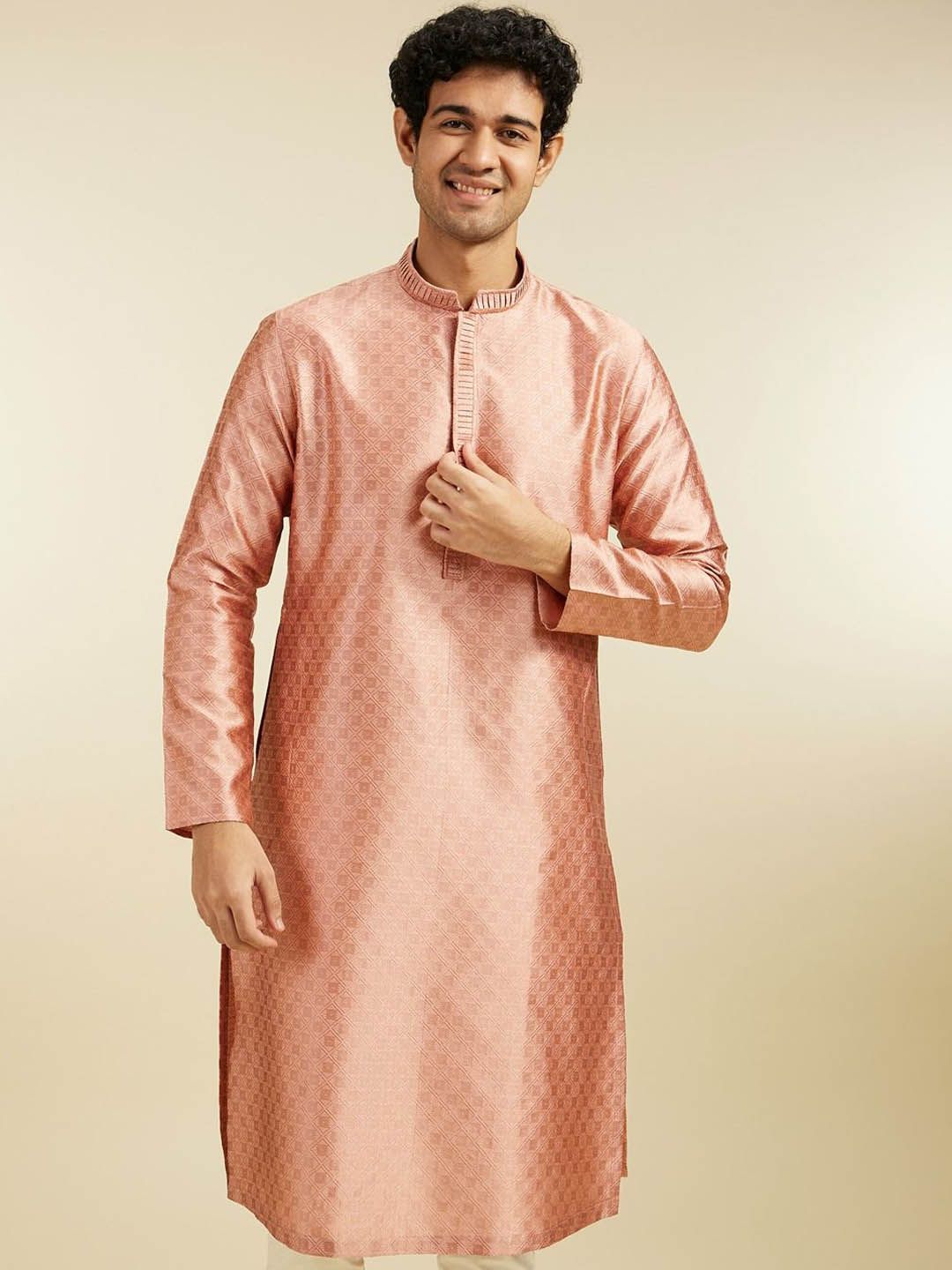 Diwas by Manyavar Geometric Woven Design Straight Kurta