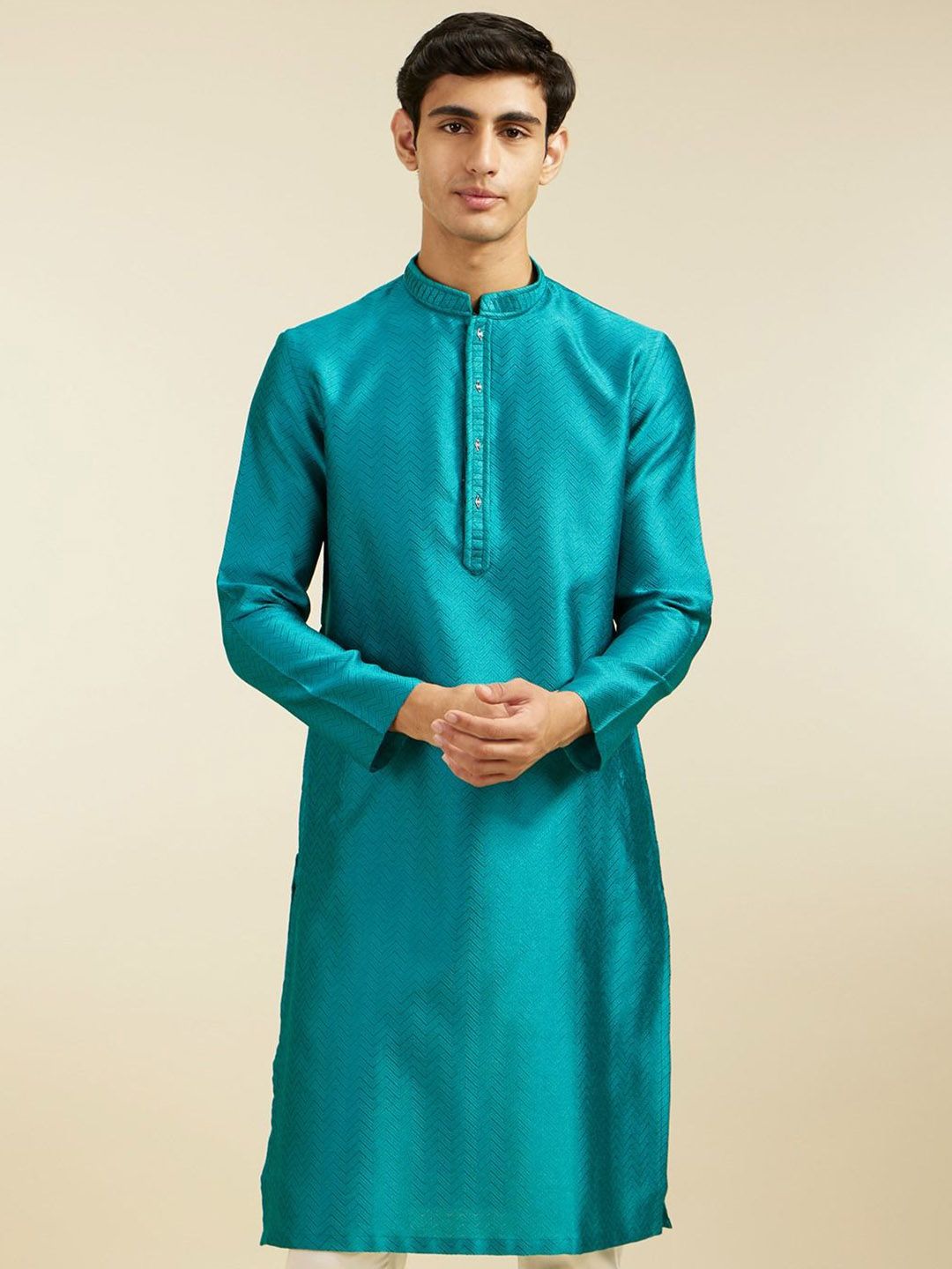 Diwas by Manyavar Geometric Jacquard Weave Kurta