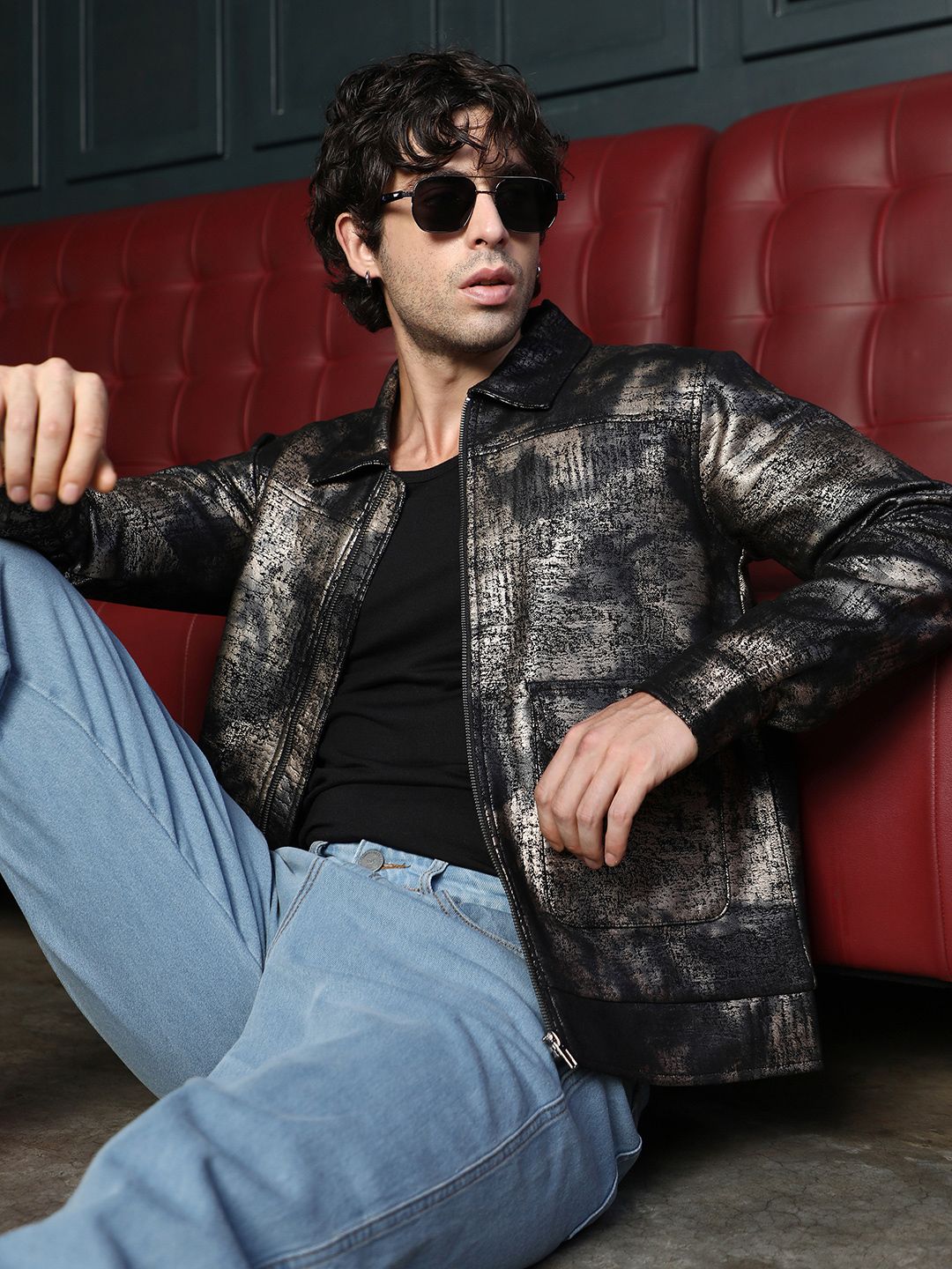 CAHOOT Textured Leather Zip Front Jacket