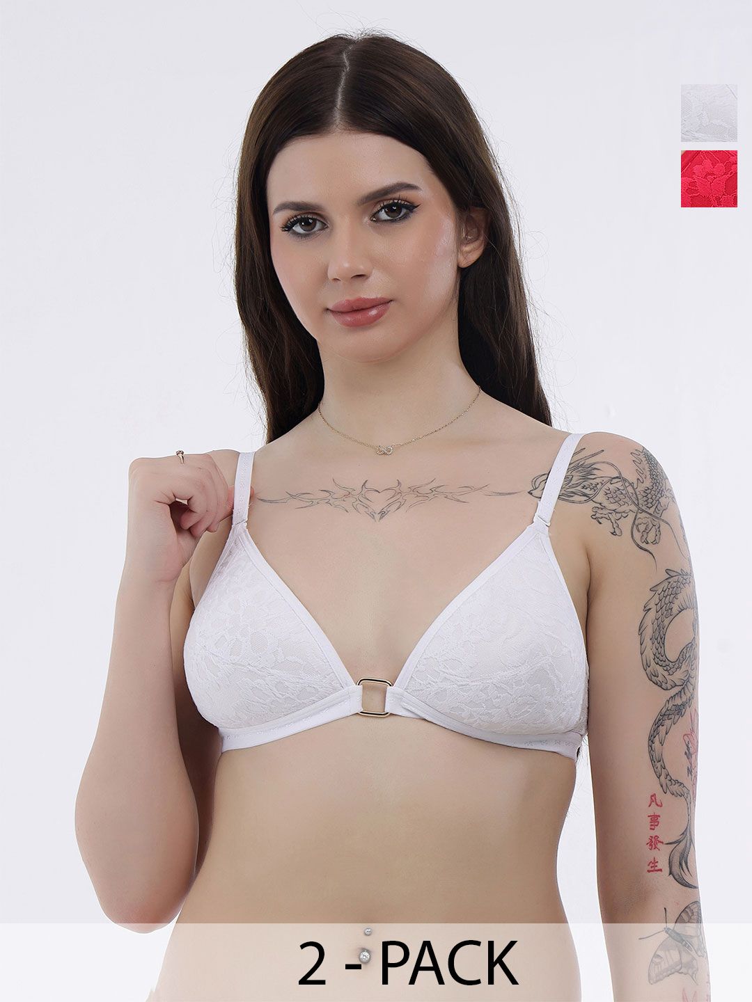 SELFCARE Women Pack of 2 Floral Lace Half Coverage Lightly Padded Bra