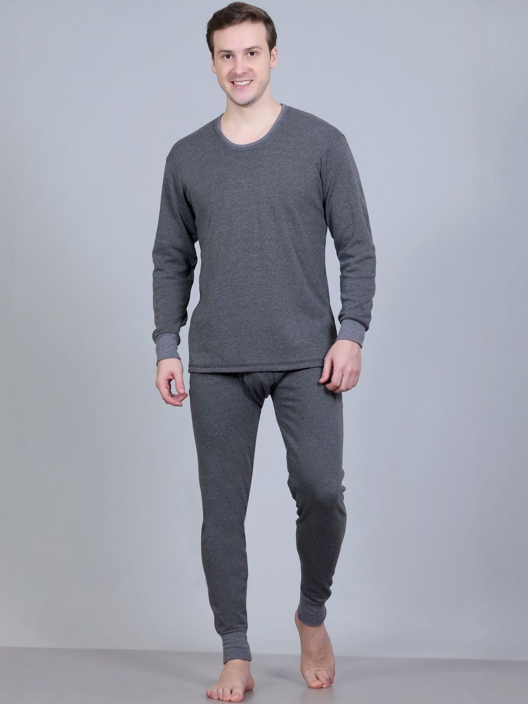 ZEFFIT Men Ribbed Round Neck Long Sleeves Thermal Set