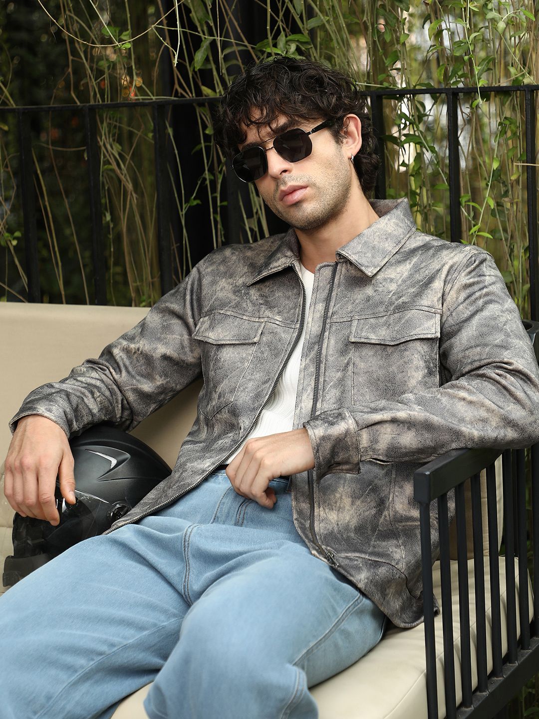 CAHOOT Abstract Leather Utility Jacket