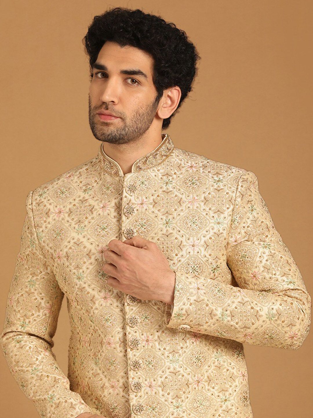 Manyavar Embroidered Sherwani With Pyjamas and Dupatta