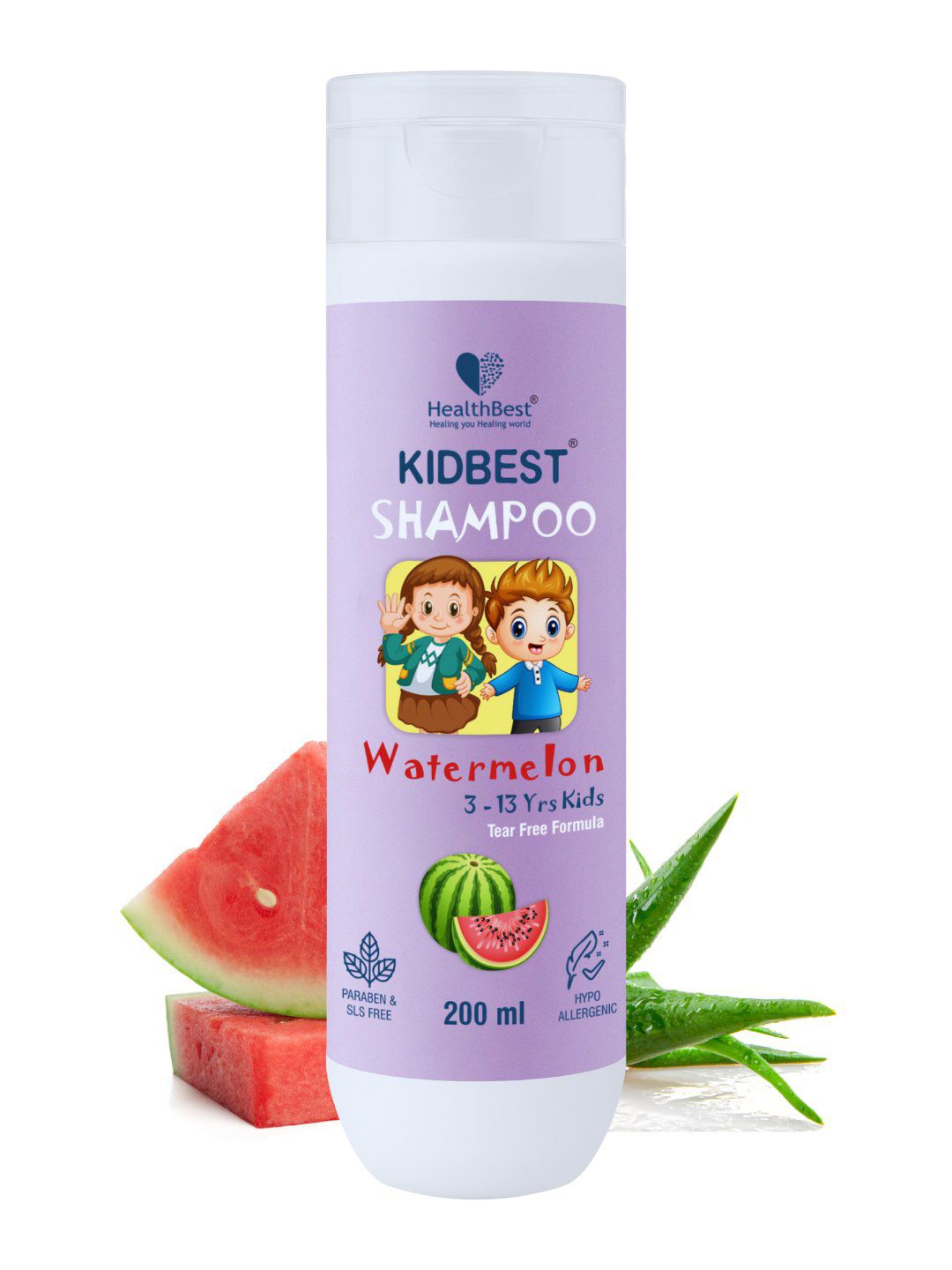 Healthbest Kids Tear-Free Shampoo Gentle & Nourishing Hair Cleanser Watermelon - 200ml