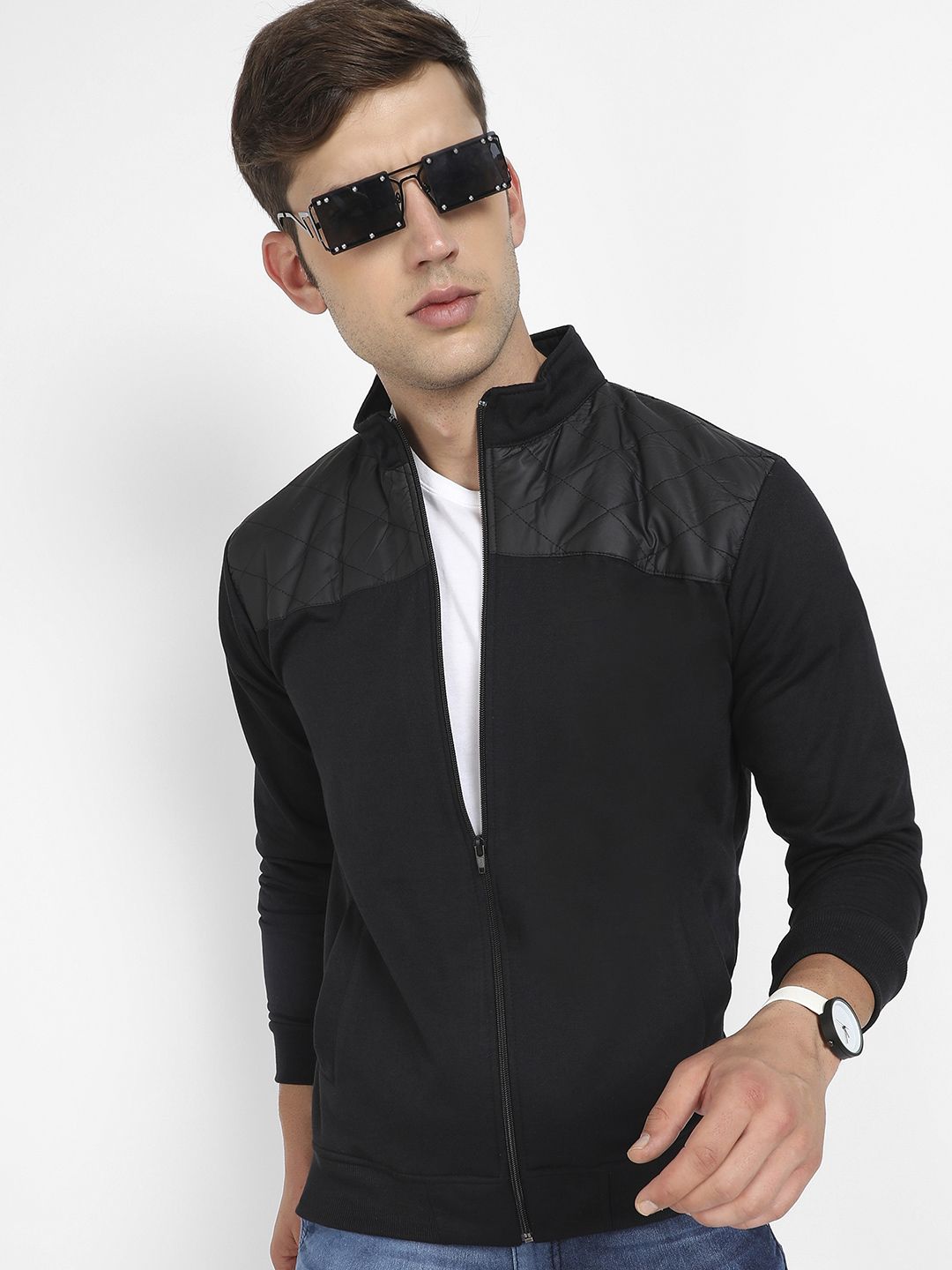 CAHOOT Men Colourblocked Lightweight Biker Jacket with Patchwork
